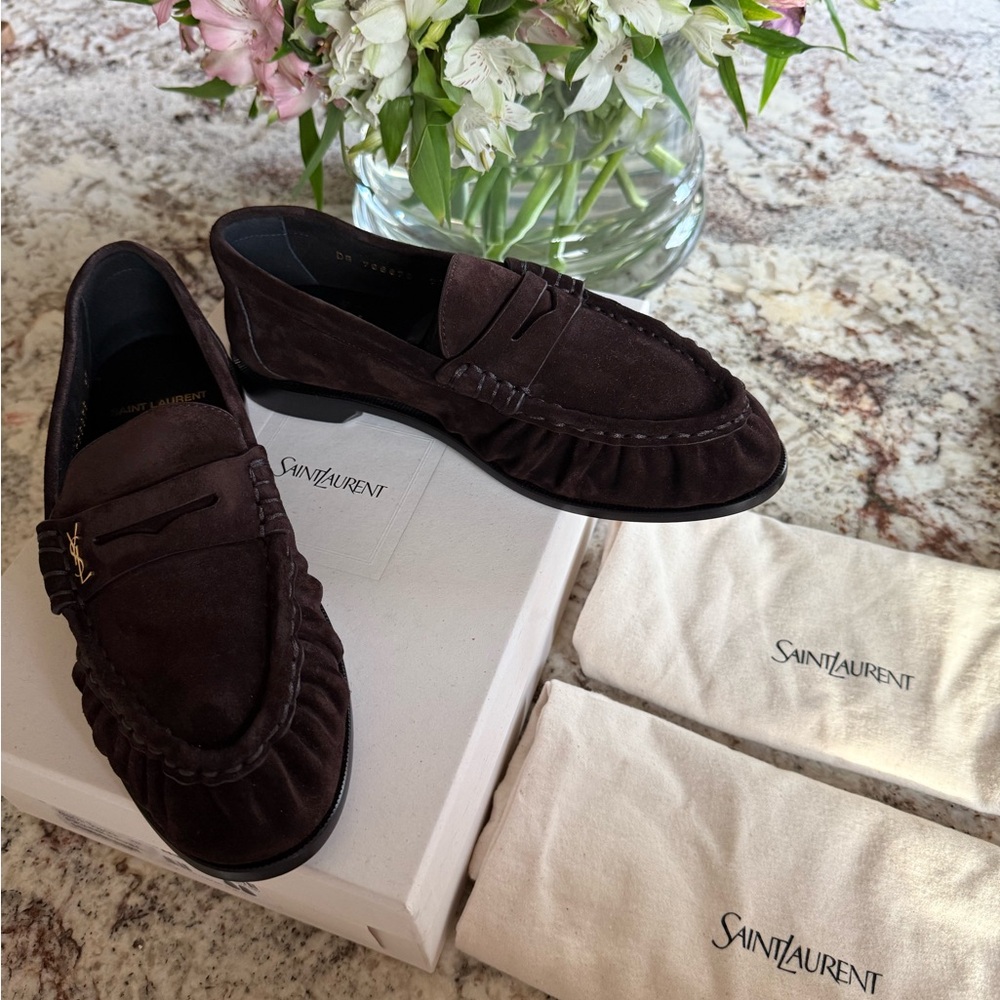 Saint Laurent YSL Le Loafer Cassandre Penny Loafers in Brown Suede - Size 37 - Picture 9 of 16